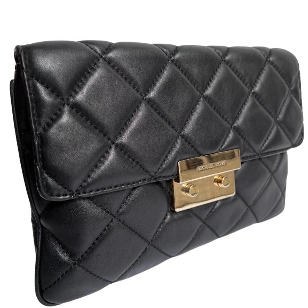 Michael Kors Black Quilted Leather Clutch/Shoulder Bag